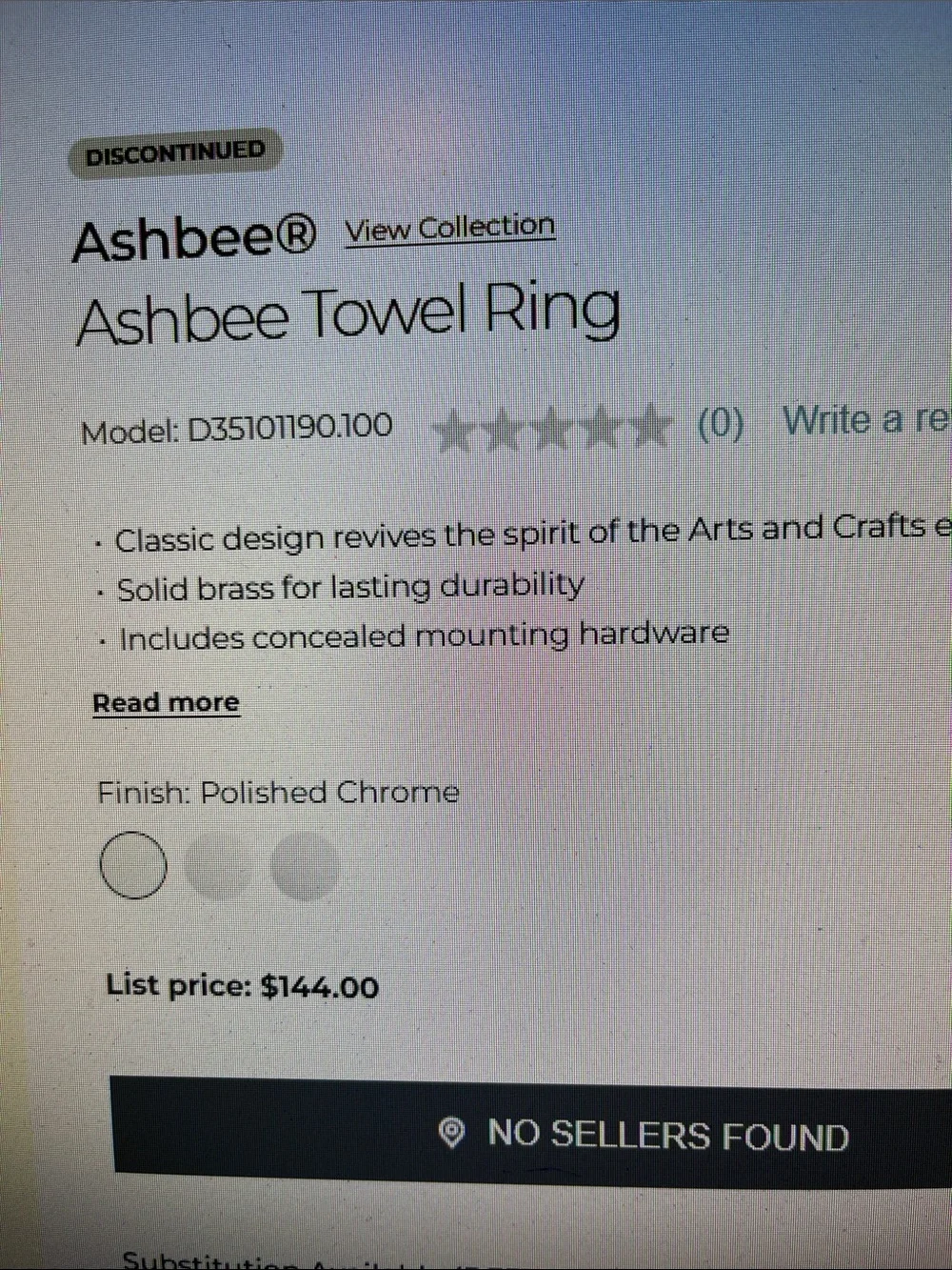 DXV Polished Chrome Ashbee Towel Ring